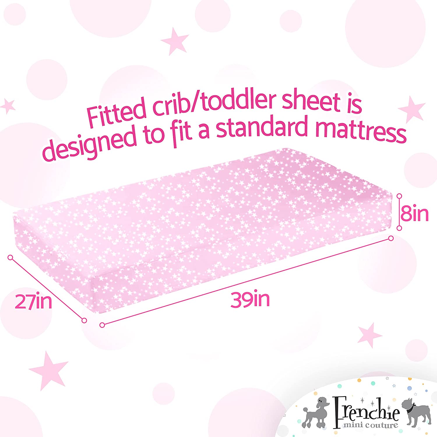 Fitted Pack N Play Sheets 100% Woven Cotton Standard Mattress, Pink Stars, 27 x 39in, 2-Pack