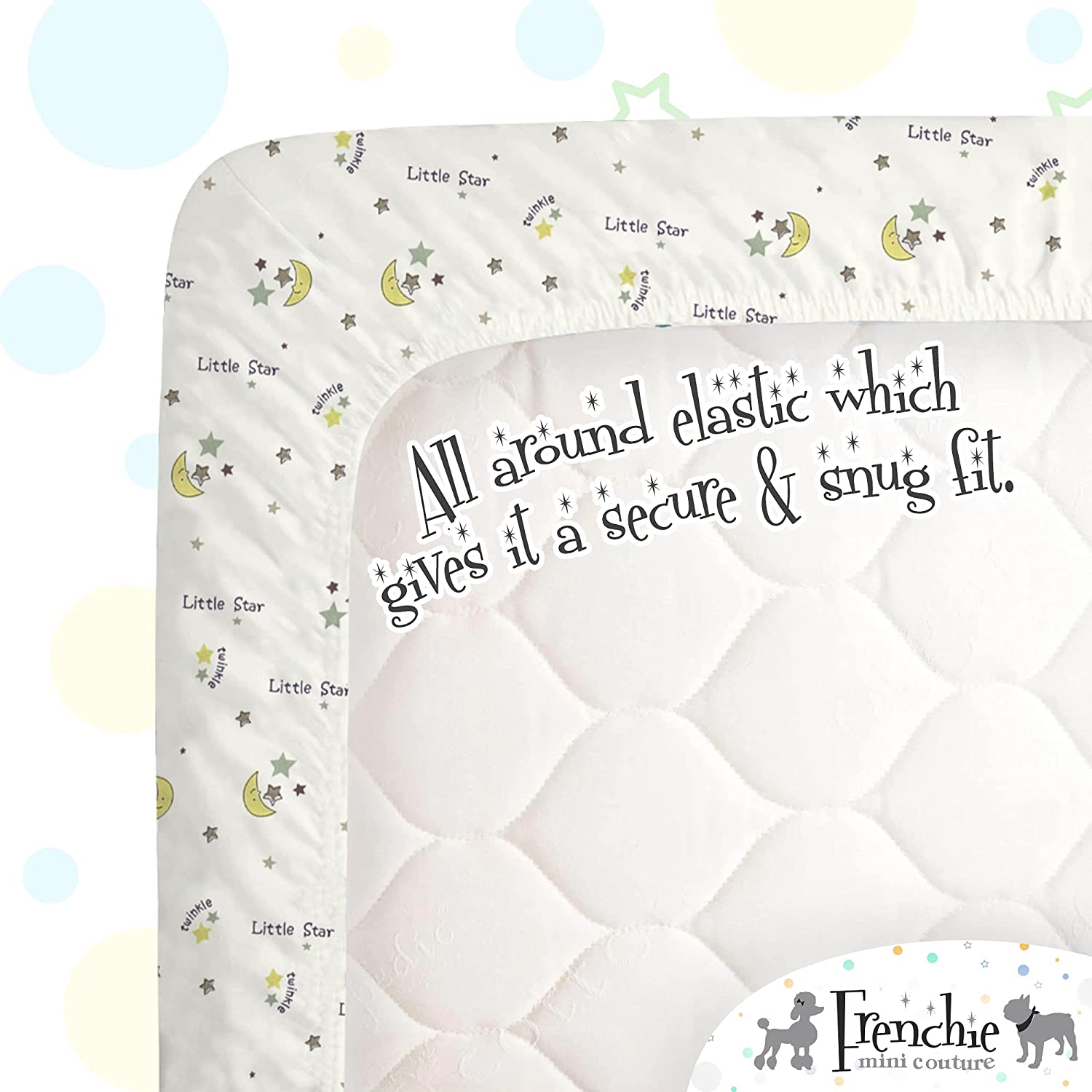 Twinkle Little Star Fitted Crib Sheet 100% Woven Cotton Fits Toddler Mattress Sheet, 28 x 52 x8in