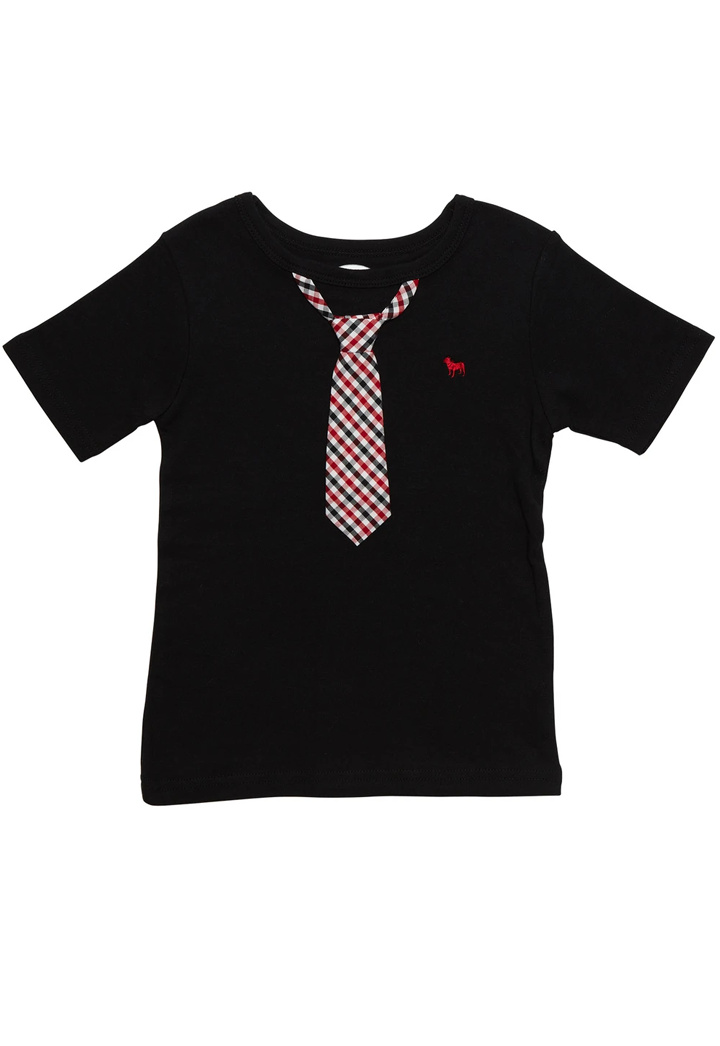 S/S - Gingham Red/Black Tie on Black t-shirt
