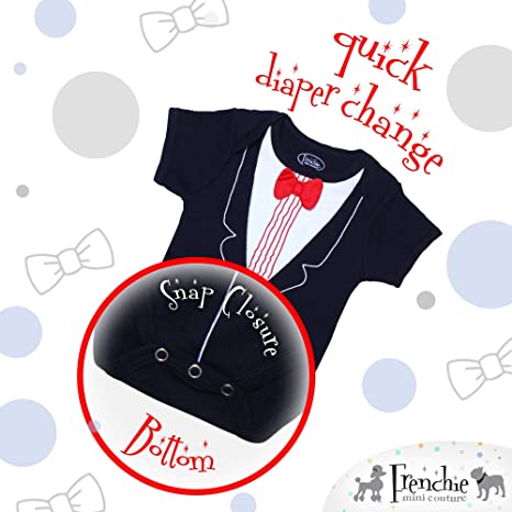 Frenchie Mini Couture, Infant Tuxedo 100% Cotton Bodysuit with Bowtie