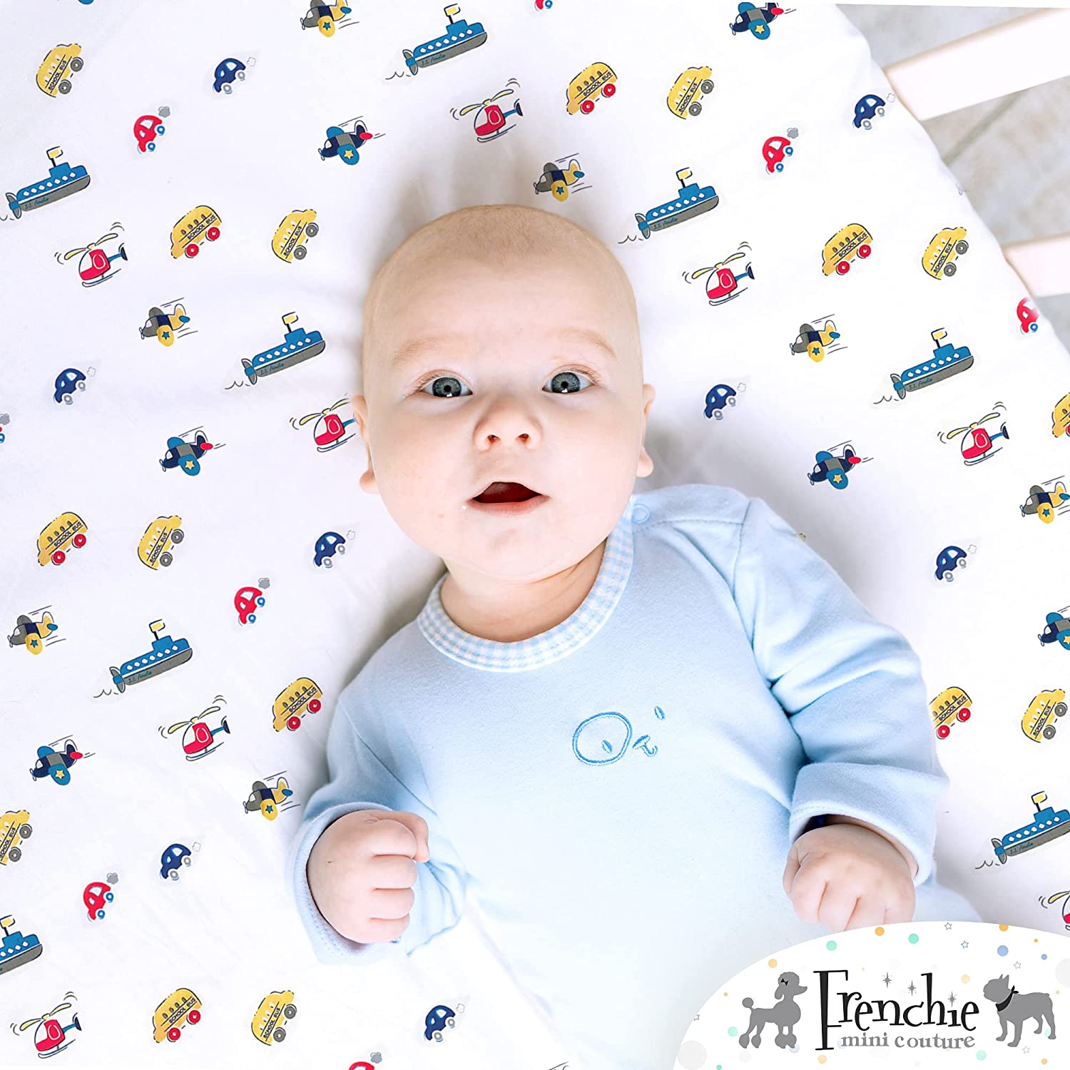 Planes, Cars and Boats - Single Pack Crib Sheets 100% Woven Cotton...