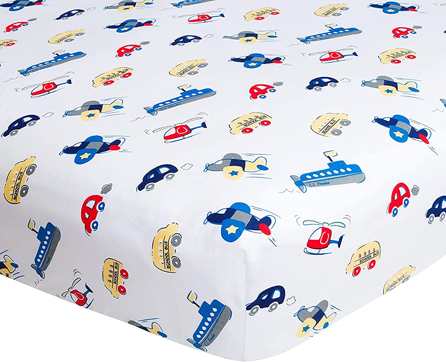 Planes, Cars and Boats - Single Pack Crib Sheets 100% Woven Cotton...