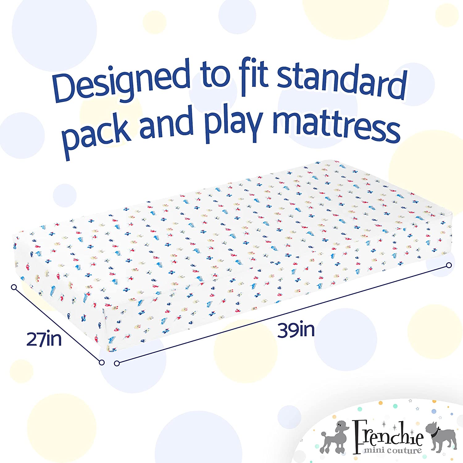 Fitted Sheet for Boys & Girls, Pack N Play Sheets, 100% Cotton, Cars, Boats, Planes, 27 x 39in, 2-Pack