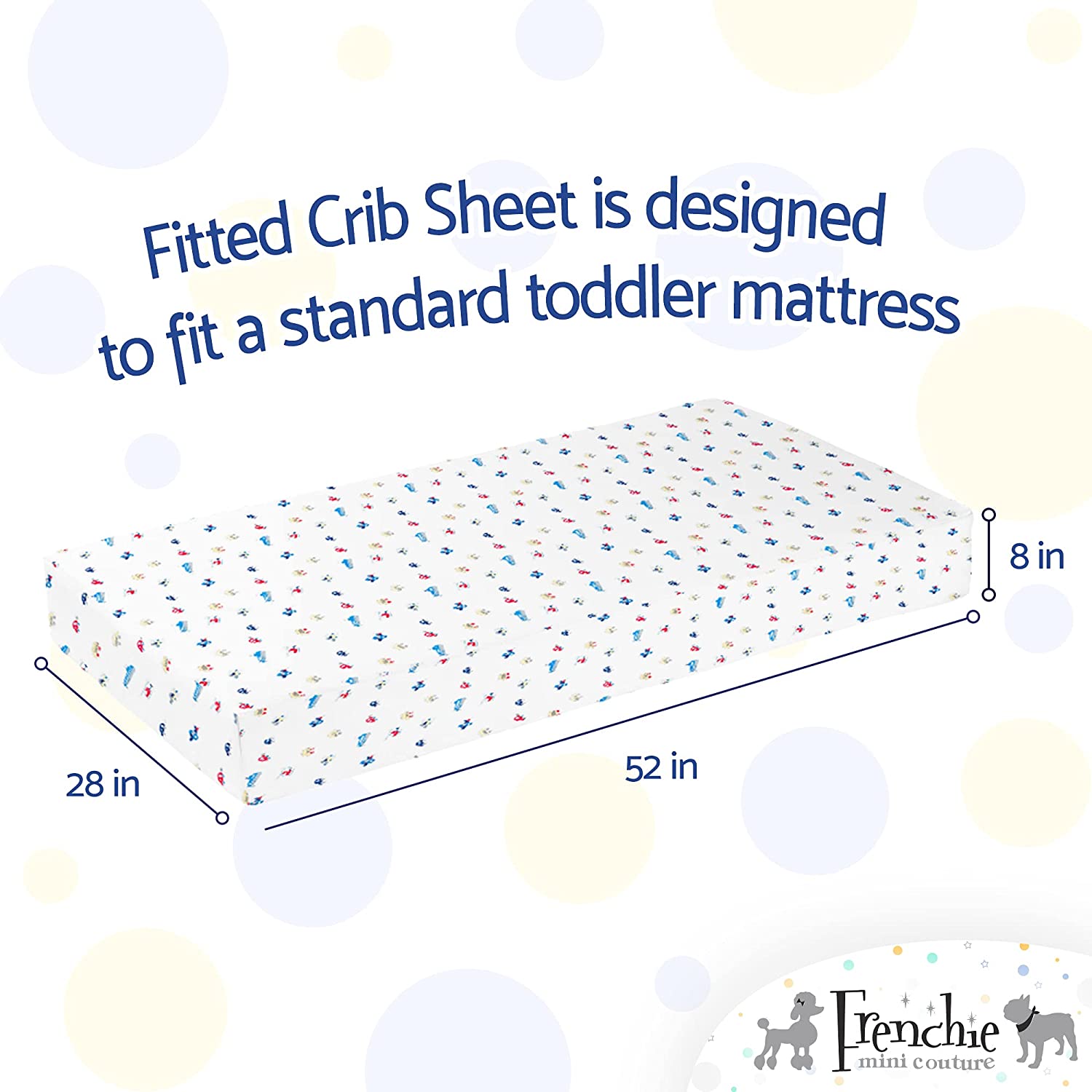 Crib Fitted Sheet for Boys & Girls 100% Woven Cotton, Cars, Boats, Planes, 28 x 52 x 8in, 2-Pack