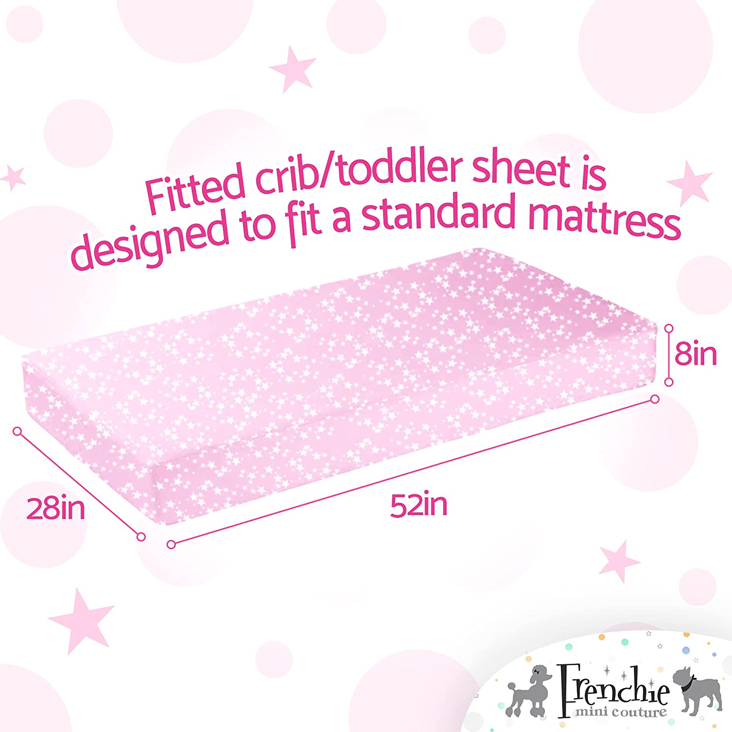Fitted Crib Sheet 2 Pack, 100% Woven Cotton (Pink Stars )