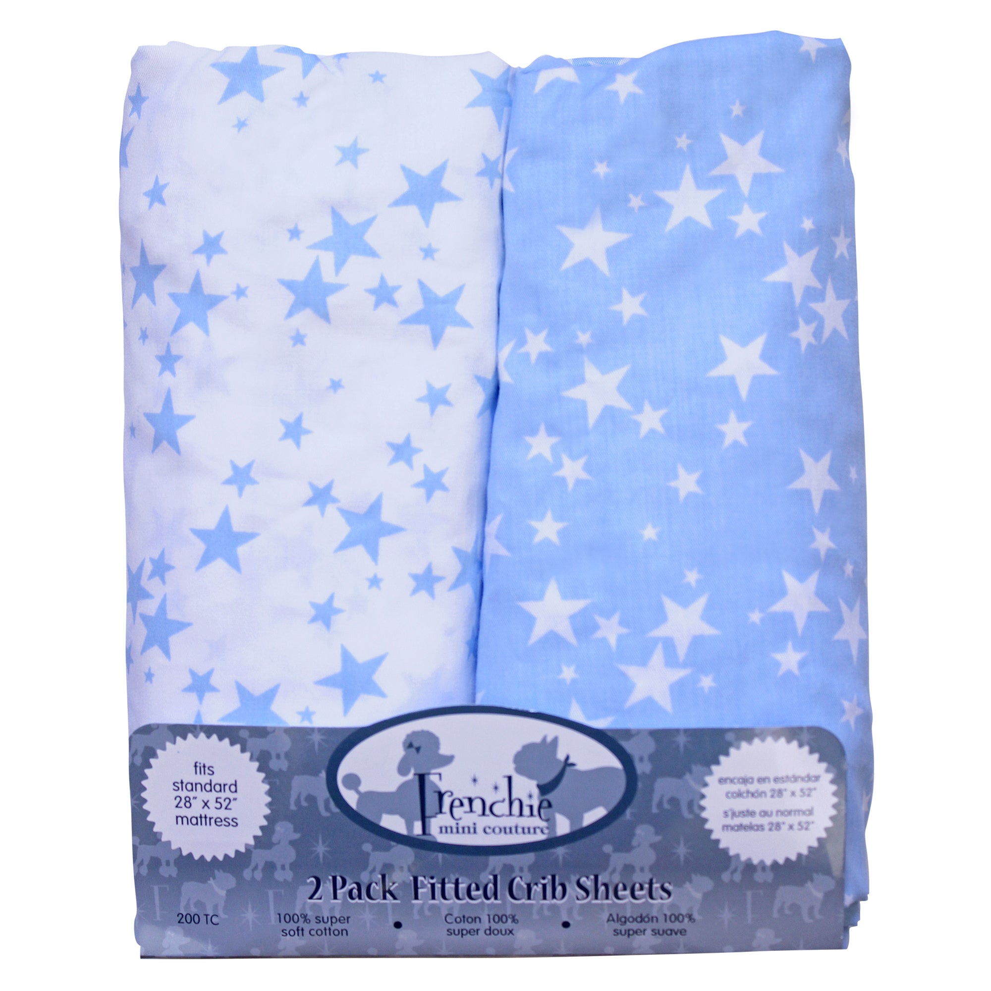 Fitted Crib Sheet 2 Pack, 100% Woven Cotton (Blue Sars)