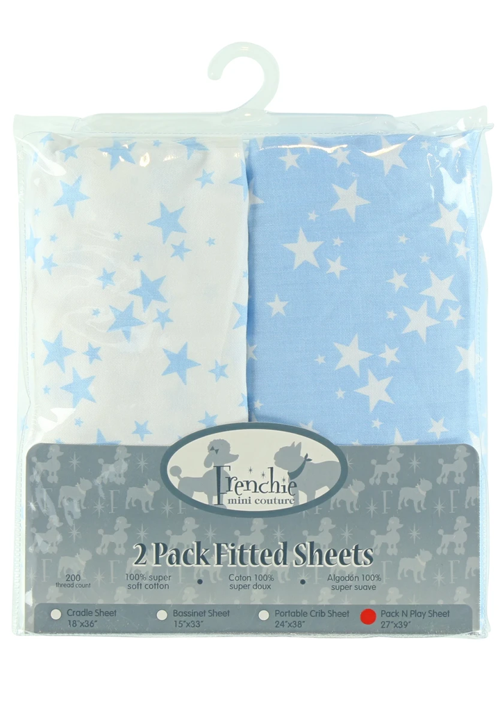 Blue Stars - 2 Pack Fitted Pack N Play Sheets 100% Woven Cotton...