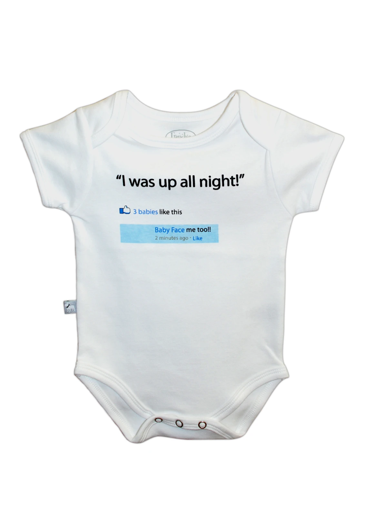 Frenchie Mini Couture, 100% Cotton Baby Bodysuit, I Was Up All Night,