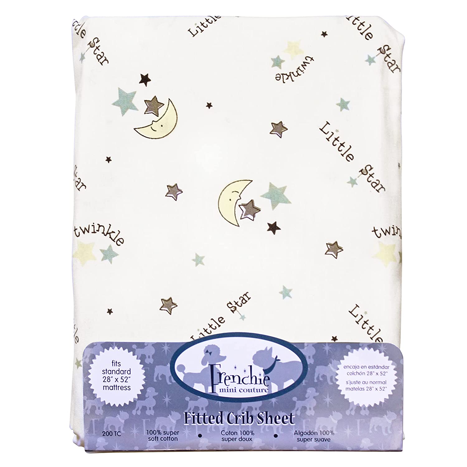 Twinkle Little Star Fitted Crib Sheet 100% Woven Cotton Fits Toddler Mattress Sheet, 28 x 52 x8in
