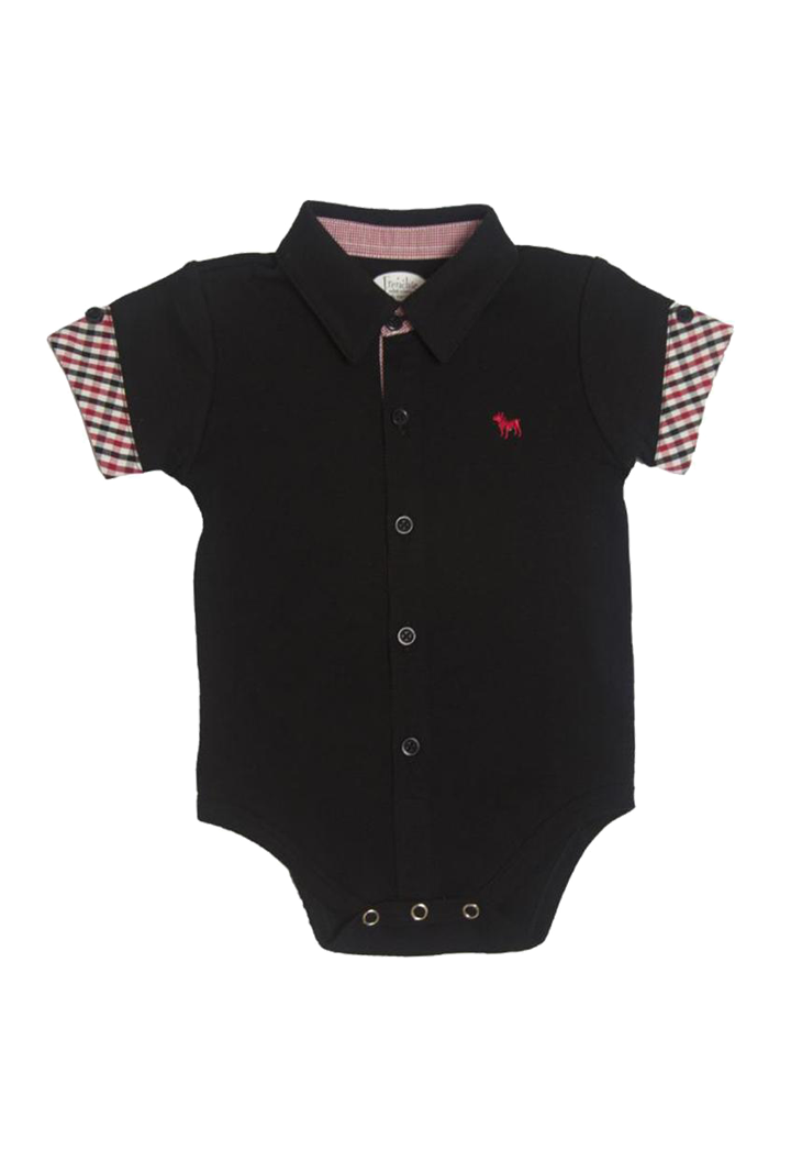 Red/ Black Check Sleeve on Black Button Down Bodysuit
