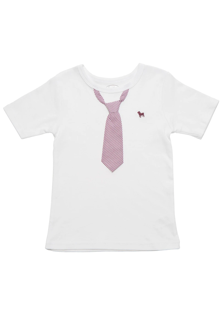S/S - Light Purple stripe Tie on White t-shirt