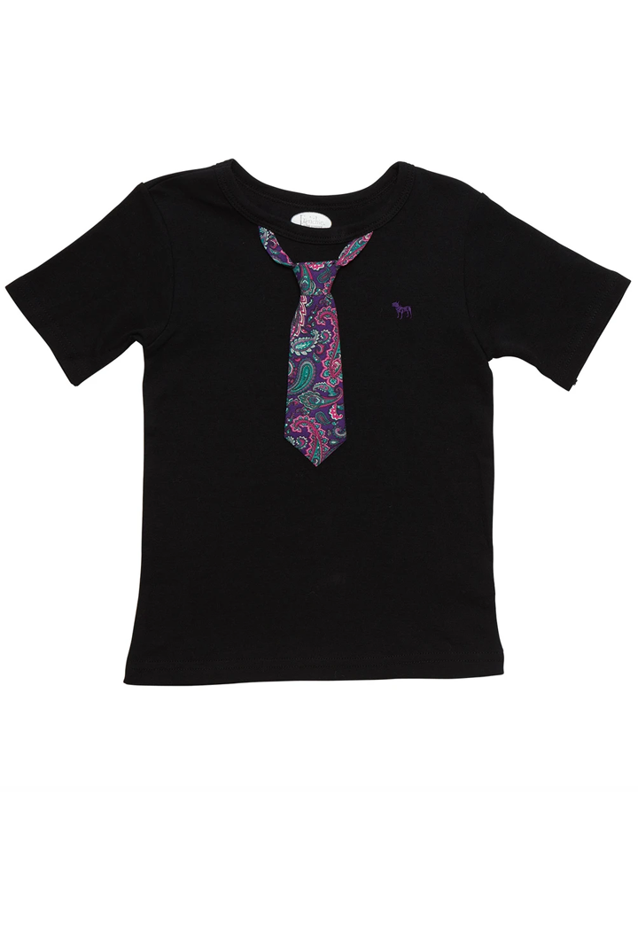 S/S - Purple / Green Paisley tie on Black t-shirt