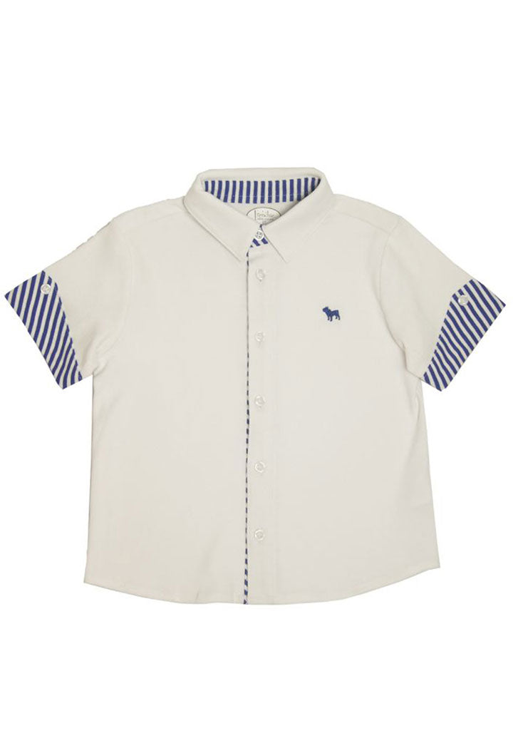 Blue Gingham on White Interlock Button Down Shirt